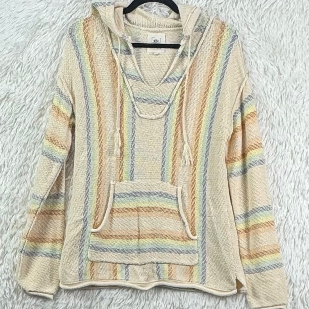 Rip Curl Baja Hooded Knit Pullover Sweater Pastel Stripe Surfer Beach Boho XS